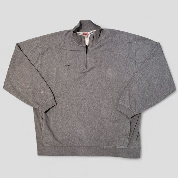 Y2K Nike Team Men's Sweatshirt 1/4 Zip Gray Pockets Mock Neck Pullover 2XL - Picture 1 of 9